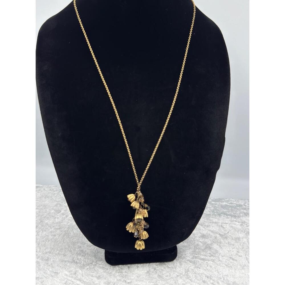 Loft Gold Tone Dark Faceted Glass Bead Dangle Floral Necklace Boho‎ Chic